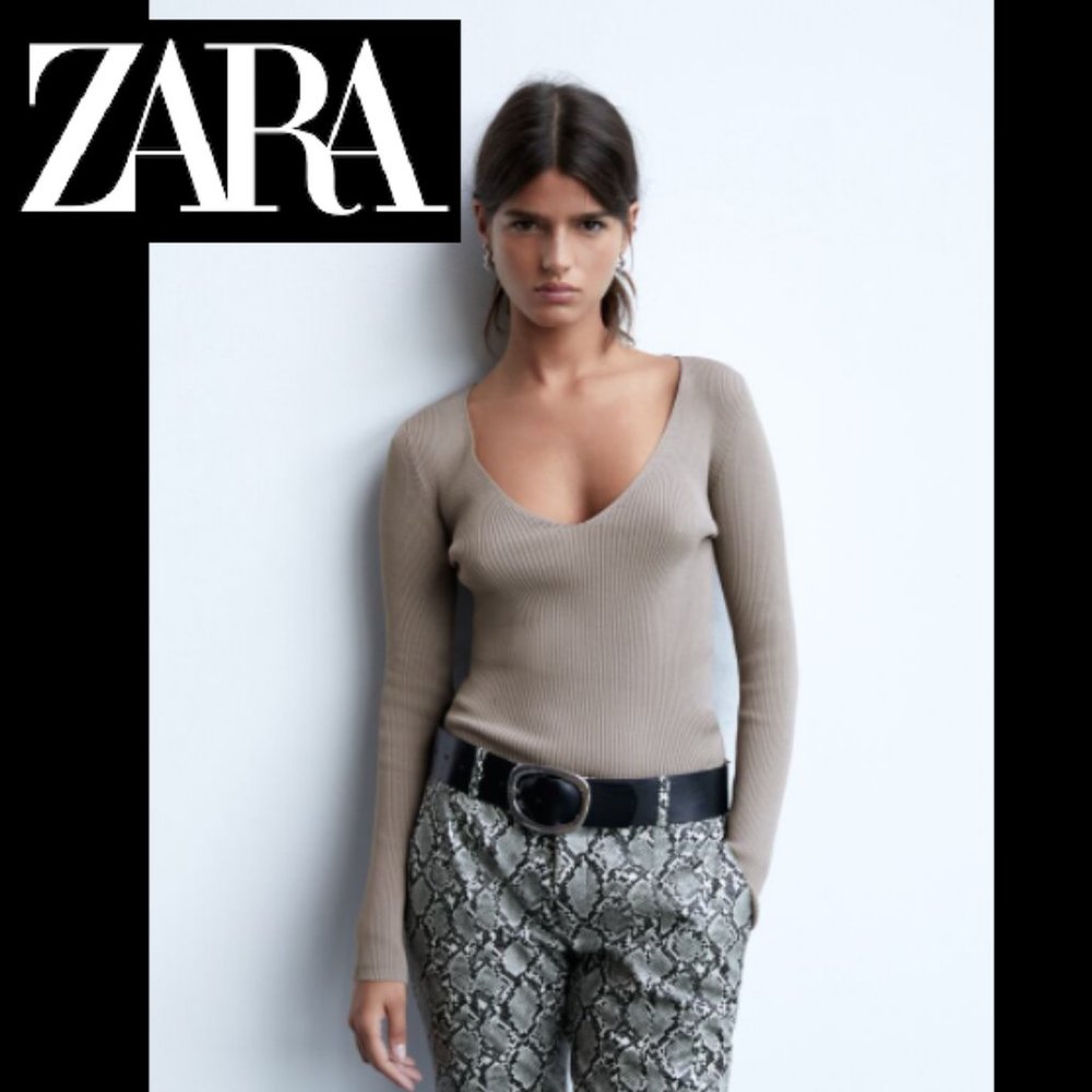 NWT Zara Gray Taupe Ribbed Knit Sweater